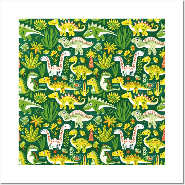 Delightful Dinosaurs in Enchanted Garden Pattern Wall Art by star trek fanart and more